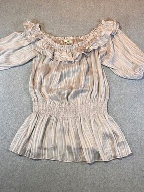 Ya Los Angeles grey blouse tunic dress women's size M ruffles boho sheer